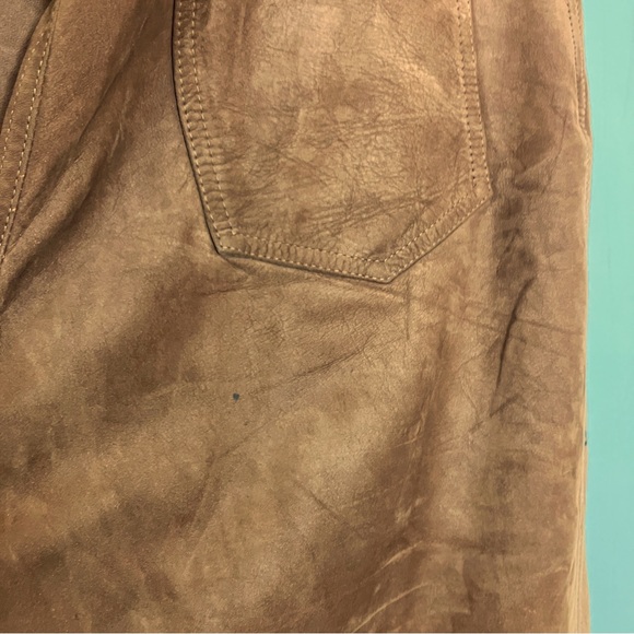 Vintage brown leather pants high waist caramel camel loose relaxed straight leg - Picture 9 of 9